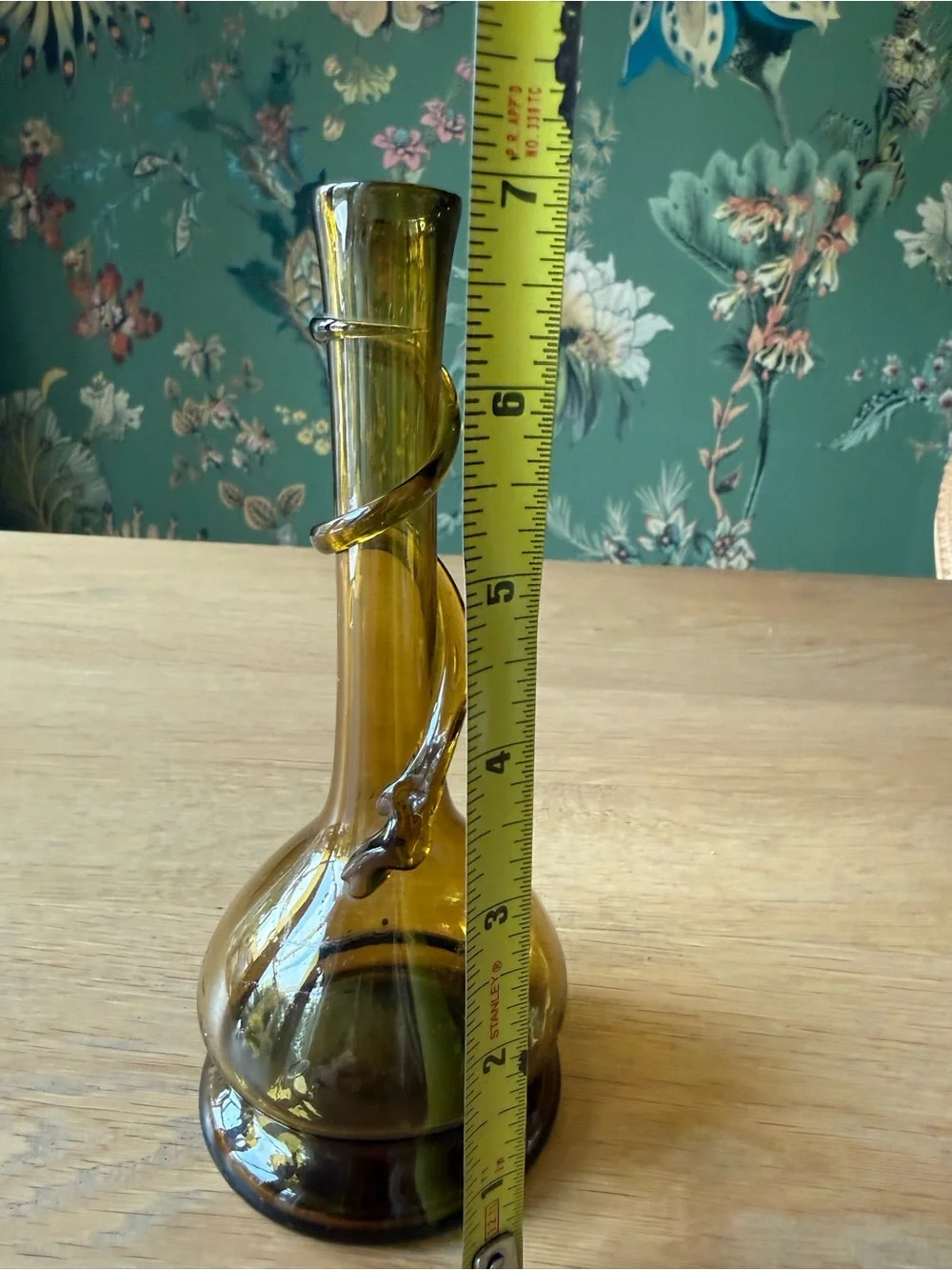 Vintage MCM Midcentury Glass Bud Vase Amber Gold Serpentine Style